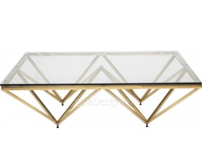 Table basse design acier inoxydable gold plateau en verre carre PARIS