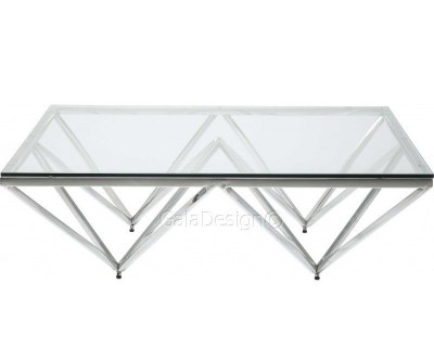 Table basse design acier inoxydable silver plateau en verre carre PARIS