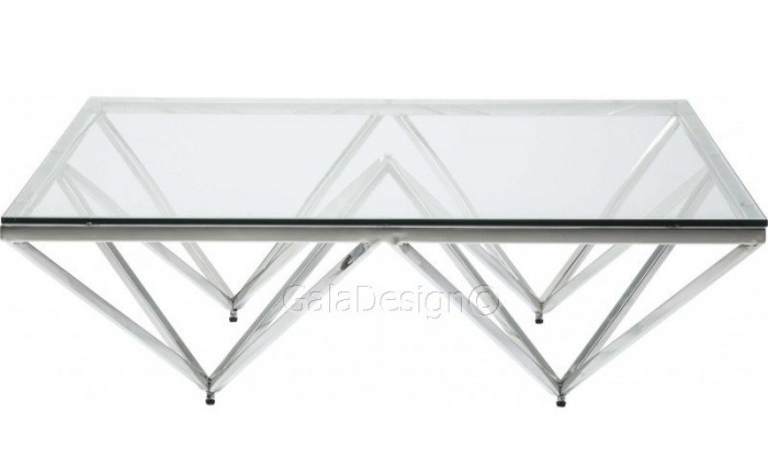 Table basse design acier inoxydable silver plateau en verre carre PARIS