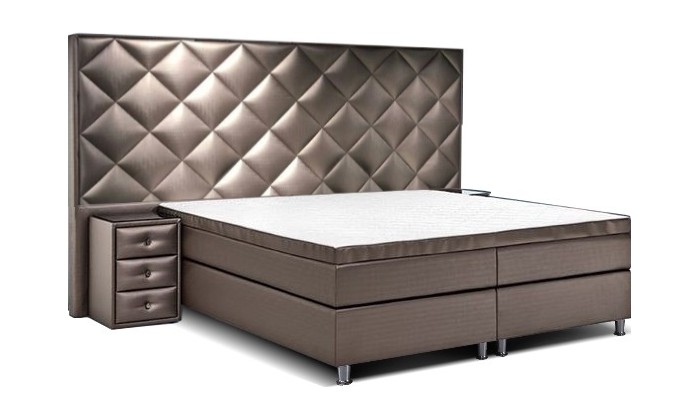 Boxspring bedden design avec matelas et  2 table de nuit luxury taupe  PREMIUM