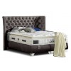 Lit box literie boxspring avec matelas pocket et coffre rangement complete en tissu gris CHARLOTTE