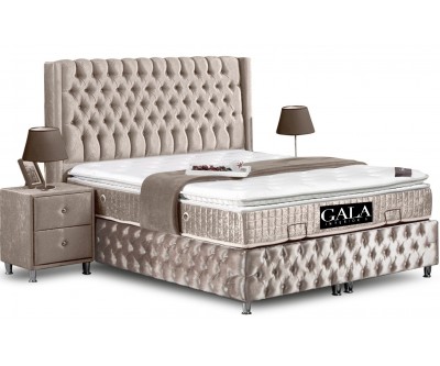 Lit box literie boxspring avec rangement complete beige CHESTERFIELD