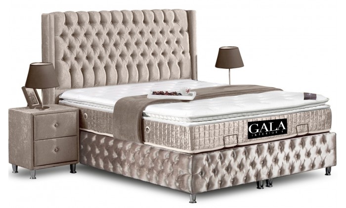 Lit box literie boxspring avec rangement complete beige CHESTERFIELD