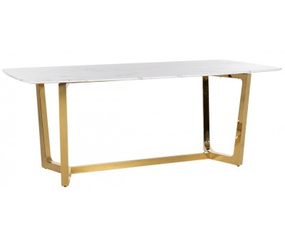 Table de salle à manger ultra design en acier inoxydable gold poli et marbre blanc MODENA