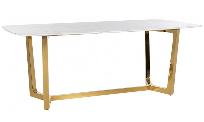 Table de salle à manger ultra design en acier inoxydable gold poli et marbre blanc MODENA