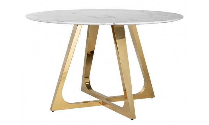 Table de salle à manger ultra design rond  en acier inoxydable gold poli et marbre blanc MODENA