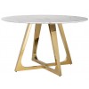 Table de salle à manger ultra design rond  en acier inoxydable gold poli et marbre blanc MODENA