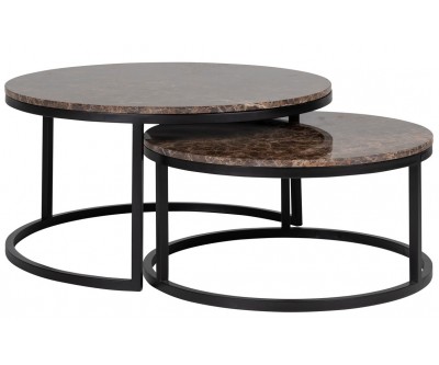 Richmond Interiors Dalton Salontafel Set Coffee table Table de salon 2 Ronde Salontafel Set  Marble brun