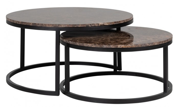 Richmond Interiors Dalton Salontafel Set Coffee table Table de salon 2 Ronde Salontafel Set  Marble brun