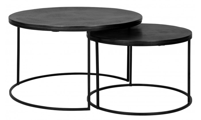 Table de salon Bolder set de 2 aluminium noir et de 2 Ronde Salontafel Set 