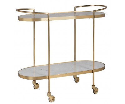   Richmond Interiors Trolley Bombay (Stone) Goud gold marbreServeerwagen rond Table d'appoint Bijzettafel Set Luxe 