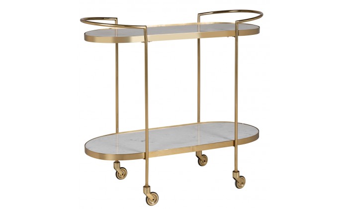   Richmond Interiors Trolley Bombay (Stone) Goud gold marbreServeerwagen rond Table d'appoint Bijzettafel Set Luxe 