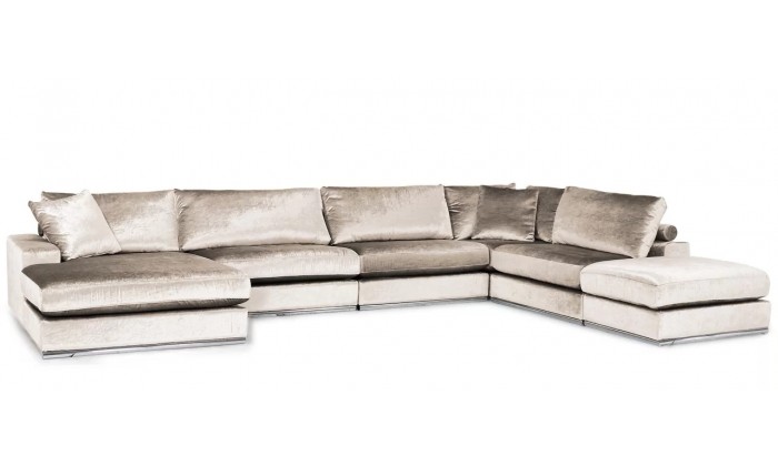Canapé d’angle en forme de “U” avec une méridienne à gauche ou droit coloris tissu cream beige FENDI