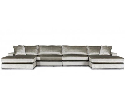 Canapé d’angle en forme de “U” avec une méridienne à gauche ou droit coloris tissu cream beige FENDI