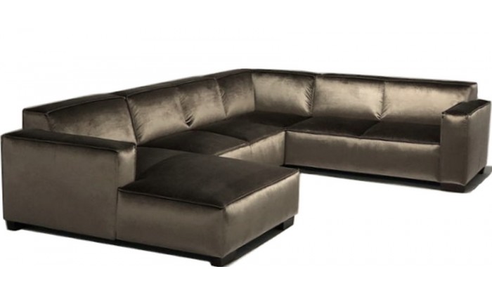 Canapé d’angle en forme de “U” avec une méridienne à gauche ou droit coloris tissu brun DELVOY