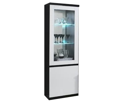 Vitrine à 1 porte coloris noir et blanc avec led intégré MADRID-3