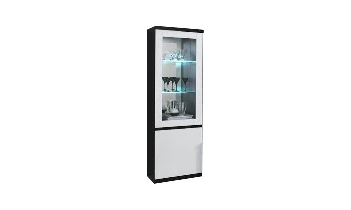 Vitrine à 1 porte coloris noir et blanc avec led intégré MADRID-3