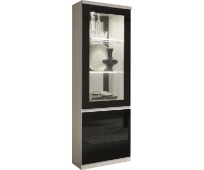 Vitrine à 1 porte coloris blanc et noir avec led intégré MADRID-4