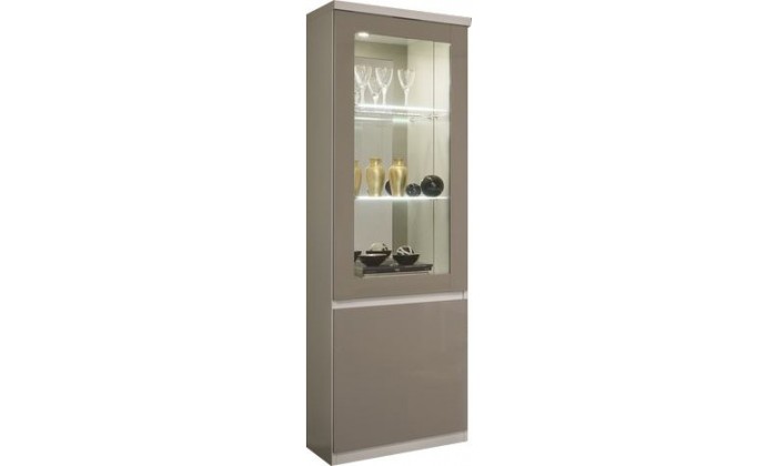 Vitrine à 1 porte coloris Blanc et Gris avec led intégré MADRID-5