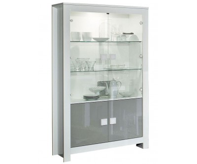 Vitrine 2 portes ultra design blanc et gris laqué PALMA-3