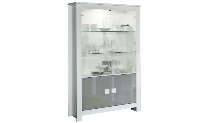 Vitrine 2 portes ultra design blanc et gris laqué PALMA-3