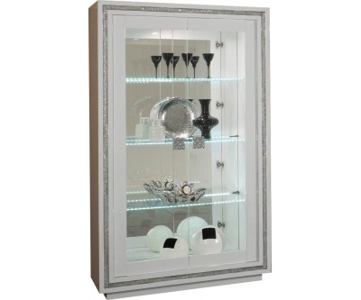 Vitrine 2 portes ultra design blanc laqué avec strass KRISTAL-3