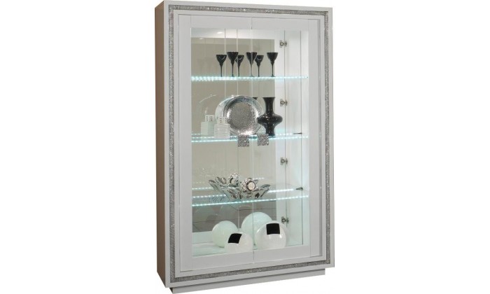 Vitrine 2 portes ultra design blanc laqué avec strass KRISTAL-3