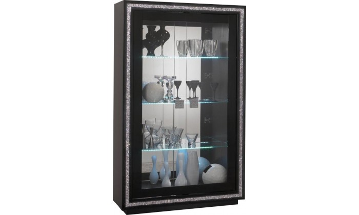 Vitrine 2 portes ultra design noir laqué avec strass KRISTAL-2