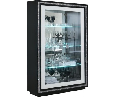 Vitrine 2 portes ultra design noir et blanc laqué avec strass KRISTAL