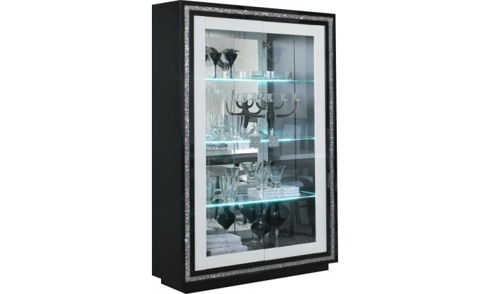 Vitrine 2 portes ultra design noir et blanc laqué avec strass KRISTAL