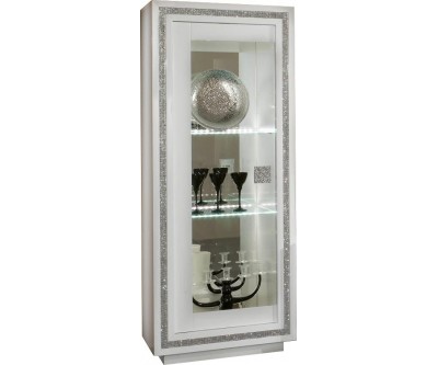 Vitrine 1 porte blanc laqué avec strass KRISTAL-3