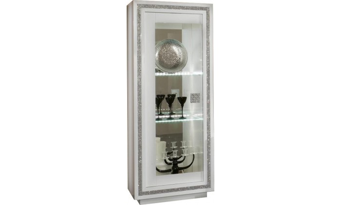 Vitrine 1 porte blanc laqué avec strass KRISTAL-3