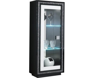 Vitrine 1 porte noir et blanc laqué avec strass KRISTAL