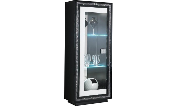 Vitrine 1 porte noir et blanc laqué avec strass KRISTAL