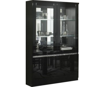 Vitrine 2 portes ultra design noir laqué garnie de cristaux WAREMME