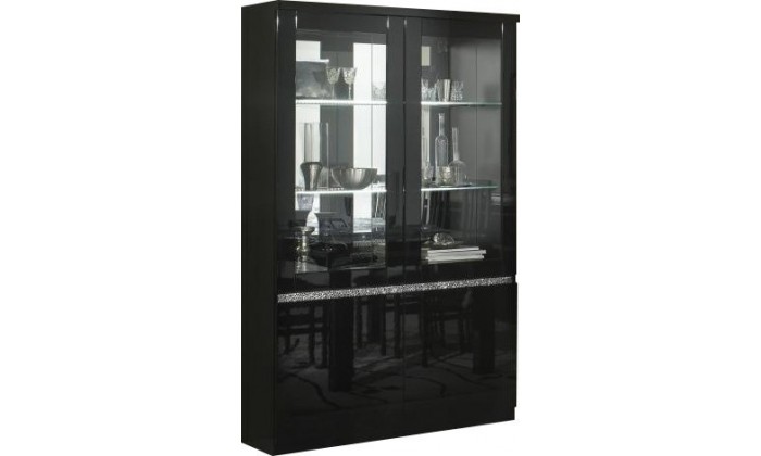 Vitrine 2 portes ultra design noir laqué garnie de cristaux WAREMME