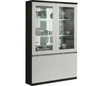 Vitrine 2 portes ultra design noir et blanc laqué garnie de cristaux WAREMME