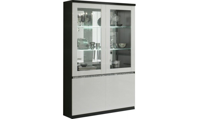 Vitrine 2 portes ultra design noir et blanc laqué garnie de cristaux WAREMME